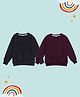 NUSYL Fleece Knit Pack Of 2 Full Sleeves Solid Light Winter Sweatshirts - Black & Burgundy