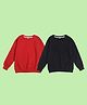 NUSYL Fleece Knit Pack Of 2 Full Sleeves Solid Light Winter Sweatshirts - Red & Black