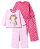 Babyhug Cotton Knit Full Sleeves Hearts Unicorn & Striped Printed Co-Ords T-Shirt & Pyjama Night Suit Pack Of 2 - Multicolor