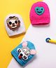 MayRa Knits Hand Knitted Pack Of 3 Heart & Animals Applique Detailed Crochet Caps - Pink Blue & White - Circumference 41 Cm