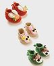 MayRa Knits Hand Knitted Pack Of 3 Animal Applique Crochet Booties -Red Beige Green