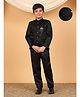 BT DEZINES Satin Woven Full Sleeves Floral Embroidered Sequins Embellished  Blazer & Trousers Set - Black