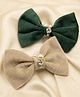 Funkrafts Set Of 2 Stone & Pearl Embellished Bow Applique Detailed Alligator Hair Clip - Multi Colour