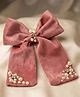 Funkrafts Stone & Pearl Embellished Bow Applique Detailed Alligator Hair Clip - Pink