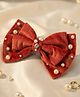 Funkrafts Bow Applique Detailed Beads & Rhinestone Embellished Hair Clip - Red