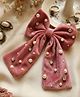 Funkrafts Bow Applique Detailed Beads & Rhinestone Embellished Hair Clip - Pink