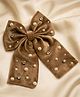 Funkrafts Bow Applique Detailed Beads & Rhinestone Embellished Hair Clip - Brown