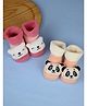 Yellow Bee Cotton Knit Pack Of 2 Panda & Bear Applique Detailed Socks - Peach & Pink
