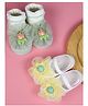 Yellow Bee Cotton Knit Pack Of 2 Bear & Floral Applique Designed Socks Set - Yellow & Green