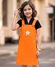 Ollington St. Cotton Lycra Rib Knit Half Sleeves T-Shirt With Floral Printed Waffle Knit Pinafore - Black & Orange