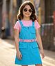 OLLINGTON ST. Cotton Knit Half Sleeve Solid Colour Top & Pinafore - Pink & Blue