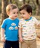 Babyoye 100% Cotton Knit Half Sleeves T-Shirts with Car Print & Patch Detailing Pack of 2 - Aqua Blue & White