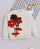 NAVKIYA G Fleece Knit Full Sleeves Beads Embellished Floral Applique Detailed Light Winter Sweatshirt - Off White