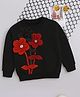 NAVKIYA G Fleece Knit Full Sleeves Beads Embellished Floral Applique Detailed Light Winter Sweatshirt - Black