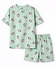 Primo Gino 100% Cotton Knit Half Sleeves Co-Ord T-Shirt & Shorts Night Suit With Fruit Print - Light Blue