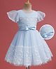 Mark & Mia Woven Sleeveless Party Dress With Floral Embroidery & Bow Applique - Blue