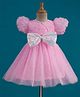 Mark & Mia Woven Half Puffed Sleeves Party Dress with Sequin Detailing & Bow Applique - Pink