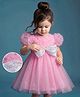 Mark & Mia Woven Half Puffed Sleeves Party Dress with Sequin Detailing & Bow Applique - Pink