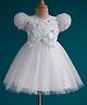 Mark & Mia Woven Half Puffed Sleeves Party Dress with Sequin Detailing & Bow Applique - White