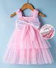 Mark & Mia Woven Sleeveless Party Wear Onesie With Sequinned Bow Applique - Pink