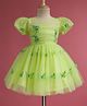 Mark & Mia Woven Half Puffed Sleeves Fit & Flared Party Frock with Butterfly Applique - Green