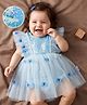Mark & Mia Woven Sleeveless Butterfly Applique & Sequinned Party Wear Onesie - Sky Blue