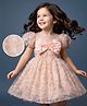 Mark & Mia Woven Half Puffed Sleeves Party Dress with Embroidery Sequin Detailing & Bow Applique - Peach