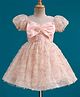 Mark & Mia Woven Half Puffed Sleeves Party Dress with Embroidery Sequin Detailing & Bow Applique - Peach