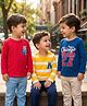 Babyhug Cotton Knit Full Sleeves T-Shirts with Stripes Tiger & Players Chicago 27 Graphics Pack of 3 - Yellow Red & Blue
