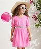 Hola Bonita Knit Half Sleeves Texture Solid Colour Dress with Belt - Pink