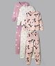 Primo Gino 100% Cotton Knit Full Sleeves Co-Ords T-Shirt & Pyjama Night-Suit With Bow & Heart Print Pack of 3 - White Peach & Light Pink