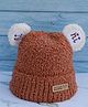 DukieKooky Ears Applique Detailed Hi Text Embroidered Beanie Cap - Dark Brown - Circumference 36 Cms