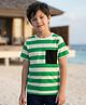 Pine Kids 100% Cotton Knit Half Sleeves Striped T-Shirt - Green & White