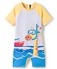 Babyhug Raglan Half Sleeves Nautical Theme & Animal Printed Legged Swimsuit - Blue