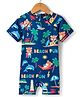 Babyhug Water Repellant Half Raglan Sleeves Beach Theme Printed Legged Swimsuit - Navy Blue