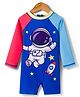 Babyhug Raglan Full Sleeves Space Theme Printed Legged Swimsuit - Blue & Red