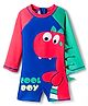 Babyhug Water Repellent Full Raglan Sleeves Legged Swimsuit   With Dino Print - Navy Blue