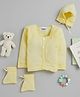 Little Angels Woolen Knitted Full Sleeves Solid Cardigan With Cap & Socks - Yellow