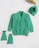 Little Angels Woollen Knit Full Sleeves Chevron Designed Cardigan With Cap & Socks - Green