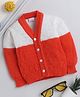 Little Angels Woollen Knit Full Sleeves Colour Blocked Cardigan - Orange