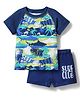 Babyhug Water Repellant Half Raglan Sleeves Two Piece Swimsuit With Shark Print - Navy Blue