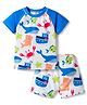 Babyhug Water Repellent Half Raglan Sleeves Sea Life Printed Two Piece Swimsuit - Blue