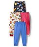 Kidi Wav Pack Of 4 Striped Consruction Vehicles & Space Theme Printed Pajamas - Multi Colour