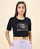 Coolsters by Pantaloons  Knit Half Sleeves Meet Me IRL Text Printed Crop Tee - Black