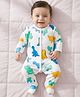 Doodle Poodle Interlock Knit Full Sleeves Footed Sleep Suit With Dino Print - White