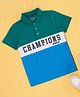 Pantaloons Junior Cotton Knit Half Sleeves Colour Blocked Champions Text Printed Polo Tee - Teal Blue