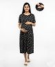 Putchi Cotton Blend Knit Half Sleeves Abstract Printed Dress With Overlap Nursing Access - Daisy Black