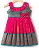Bhartiya Paridhan Silk Woven Sleeveless Ethnic Dress with Paisley Foil Print & Bow Applique - Pink