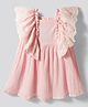 Bonfino 100% Cotton Woven Frill Sleeves Smocked Frock with Schiffili - Pink