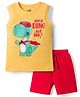 Doodle Poodle 100% Cotton Single Jersey Knit Sleeveless T-Shirt & Shorts Set With Dino Print - Yellow & Red